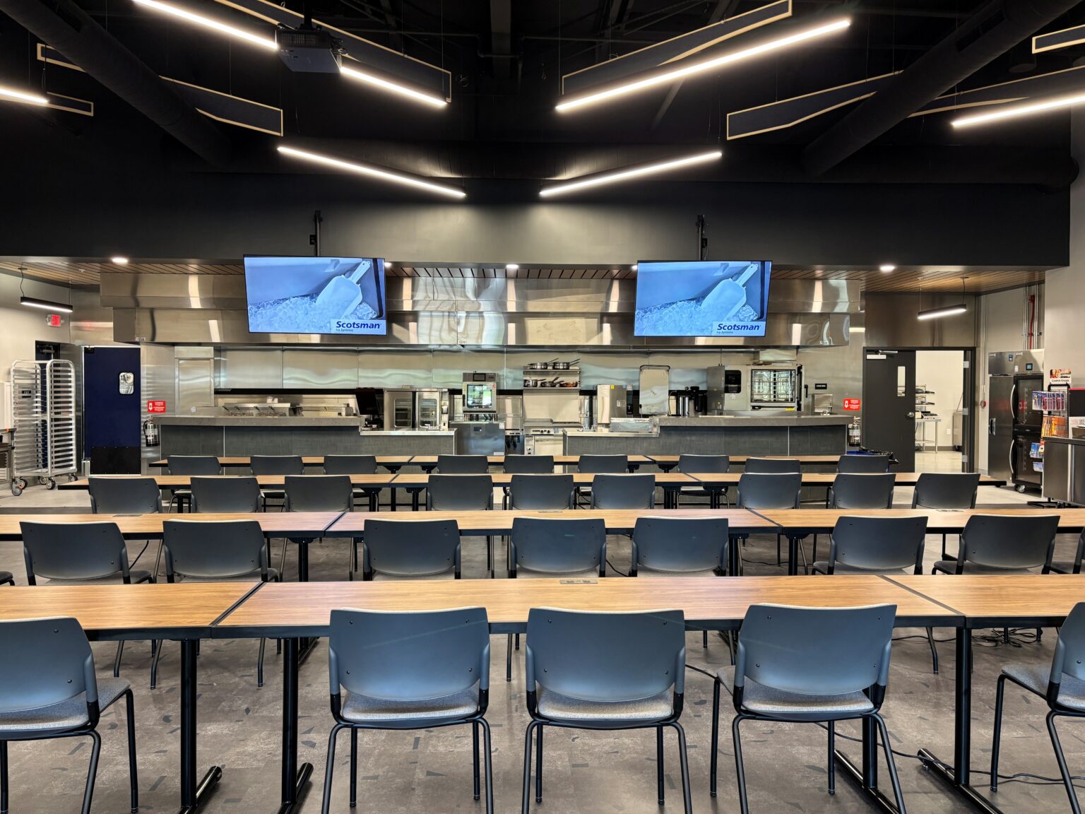 Culinary center dining room and demonstration kitchen at Zink headquarters in Columbus